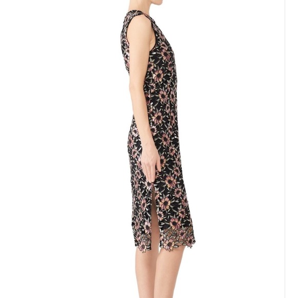 Prabal Gurung Floral Embroidered Sequin Lace Sheath Dress Black Pink Midi - Picture 4 of 12